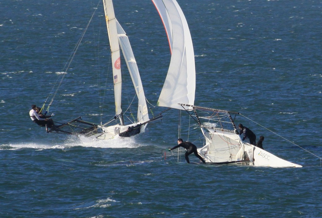 The course was littered with flips  - International 18 Skiff Regatta 2012 Day 1 © Rich Roberts http://www.UnderTheSunPhotos.com
